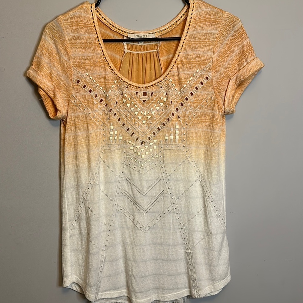 Miss Me Orange/White Gradient Short Sleeve Top Size XS